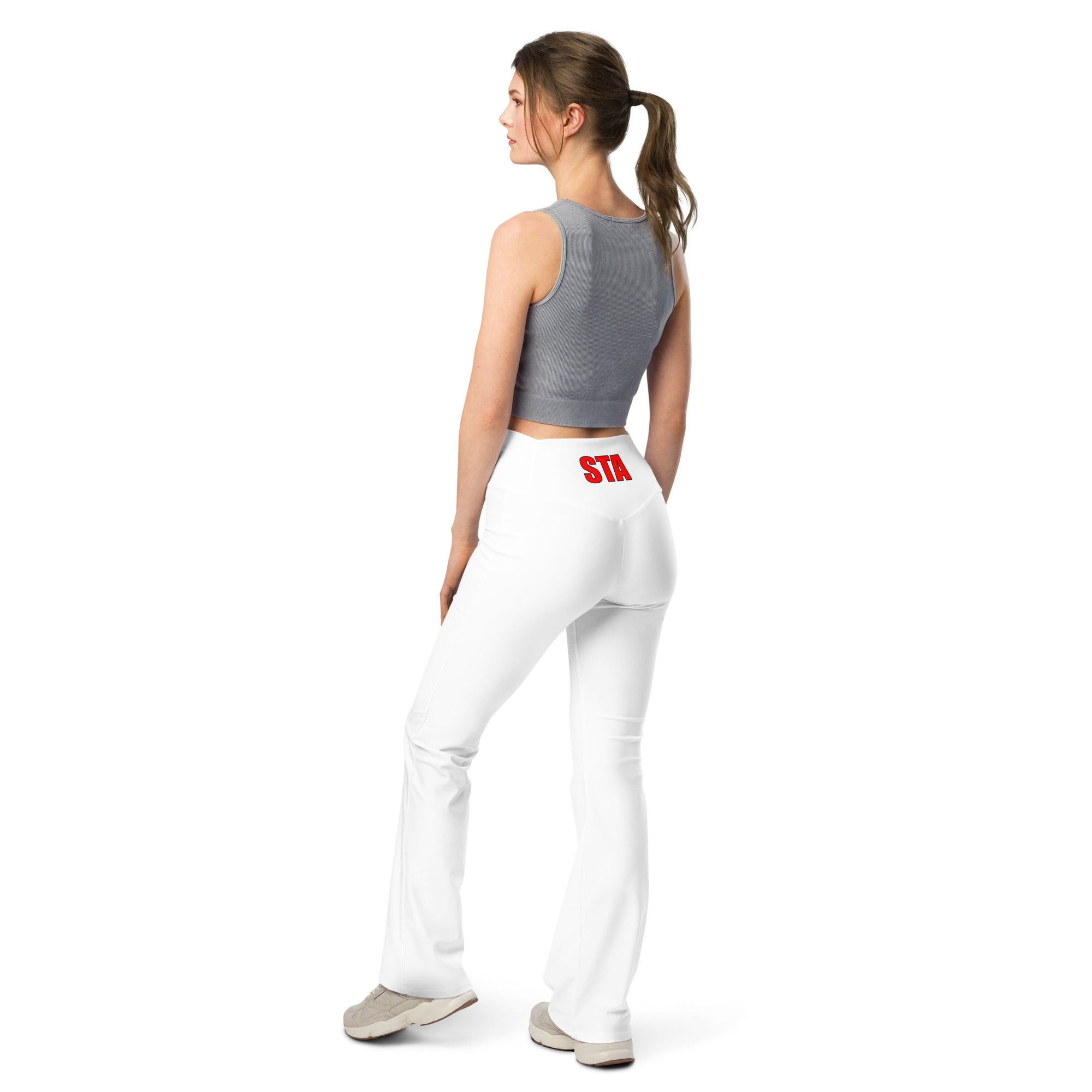 Stronger Than All - Red on White Flare Leggings