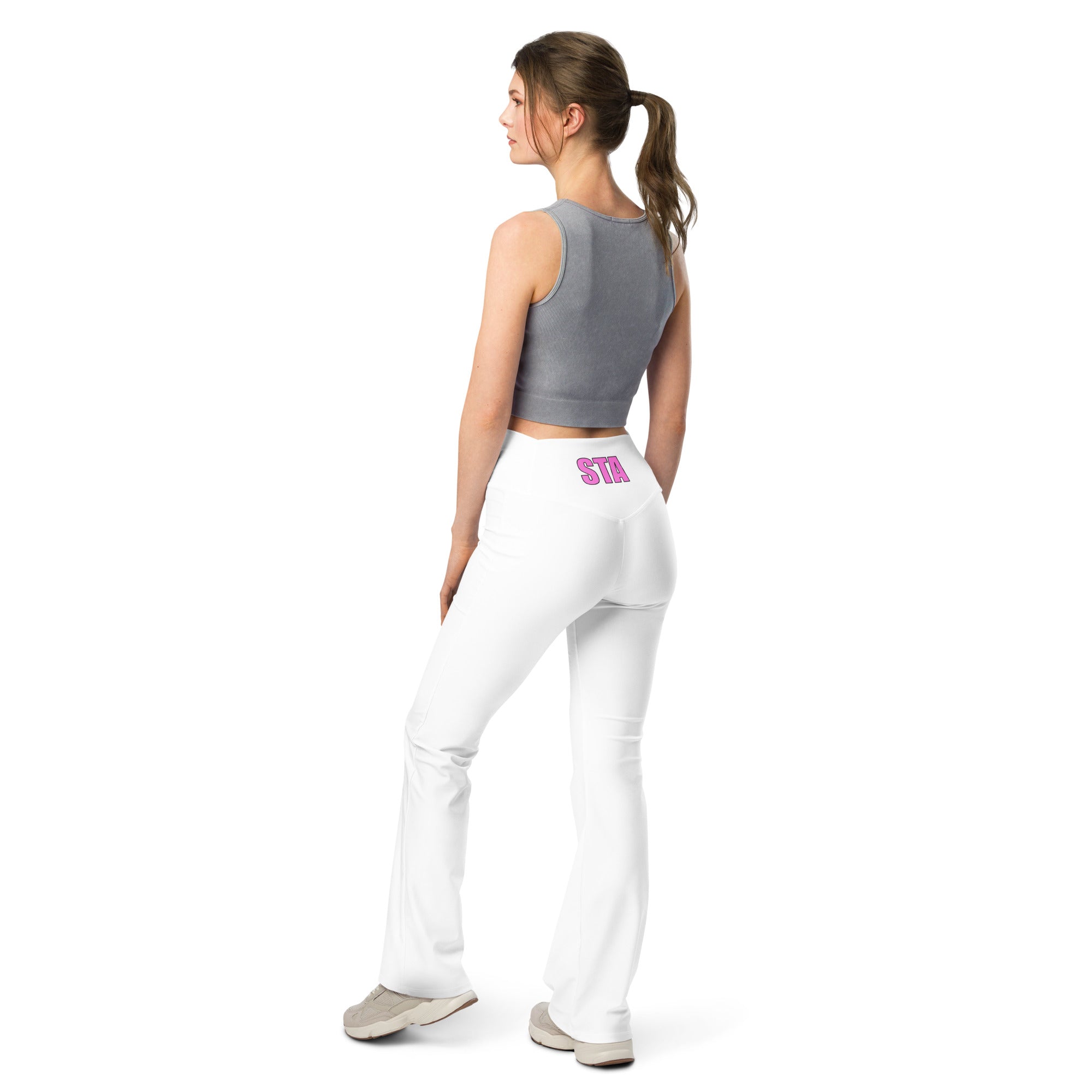 Stronger Than All - Pink on White Flare Leggings