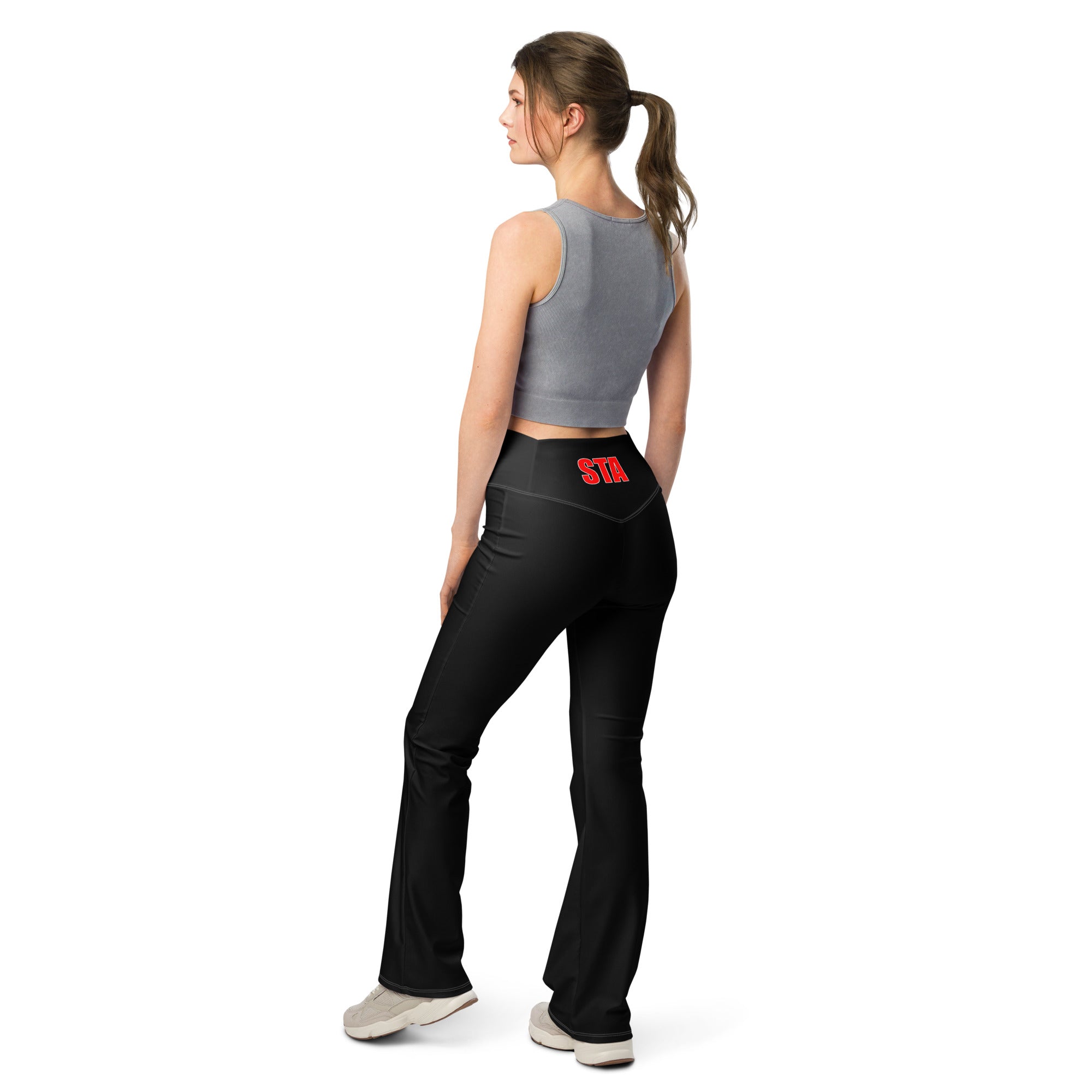 Stronger Than All - Red on Black Flare Leggings