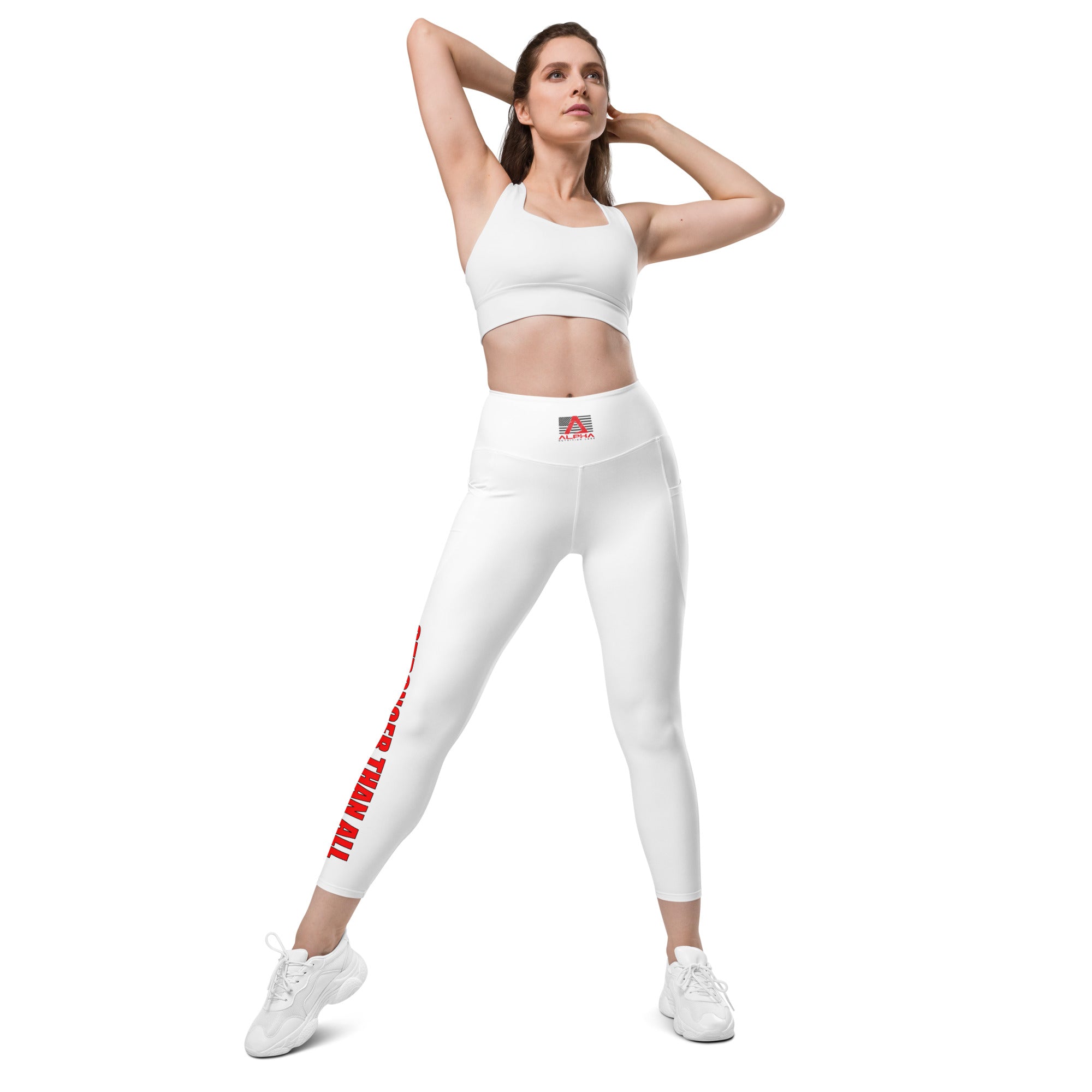 Stronger Than All - Red on White Leggings with pockets