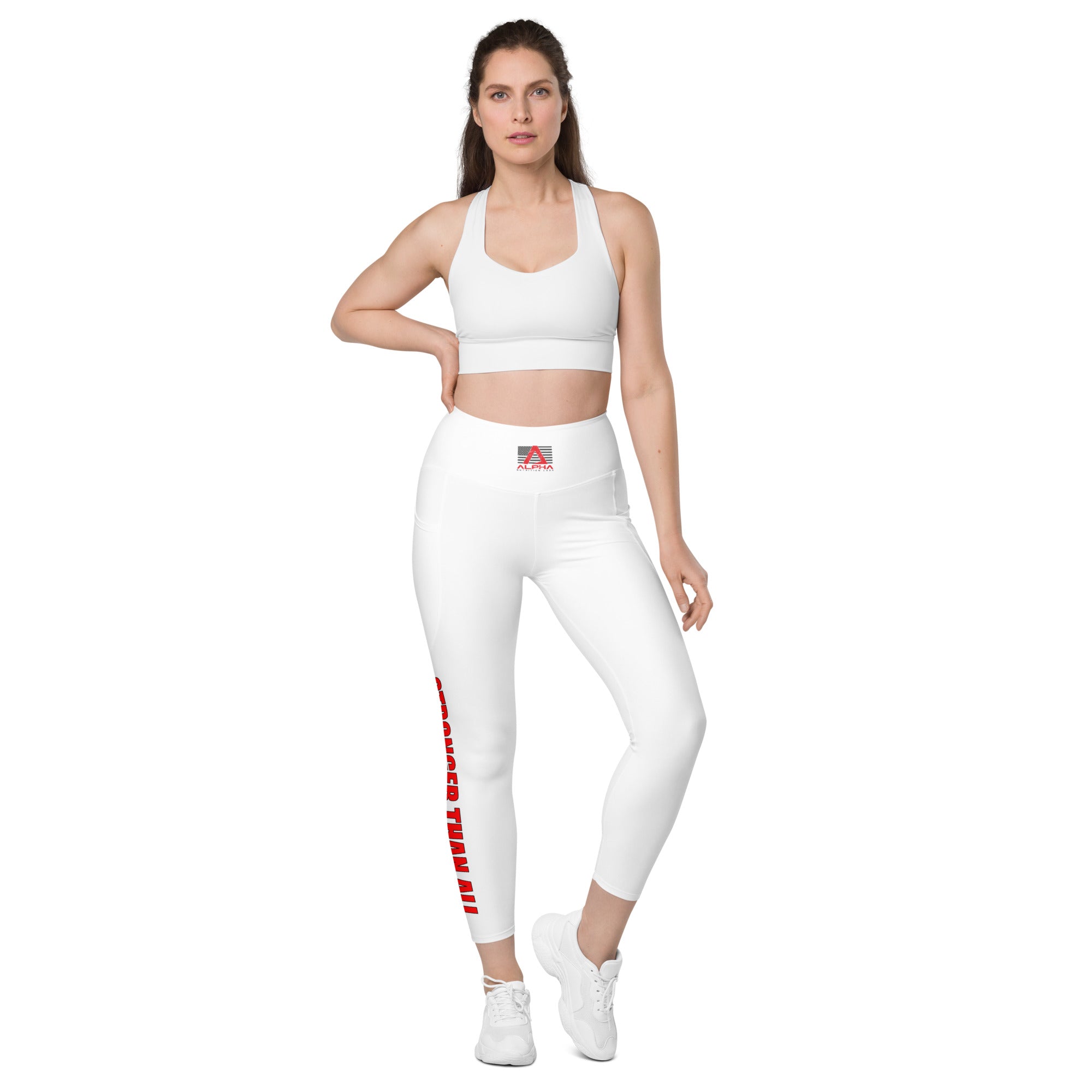 Stronger Than All - Red on White Leggings with pockets