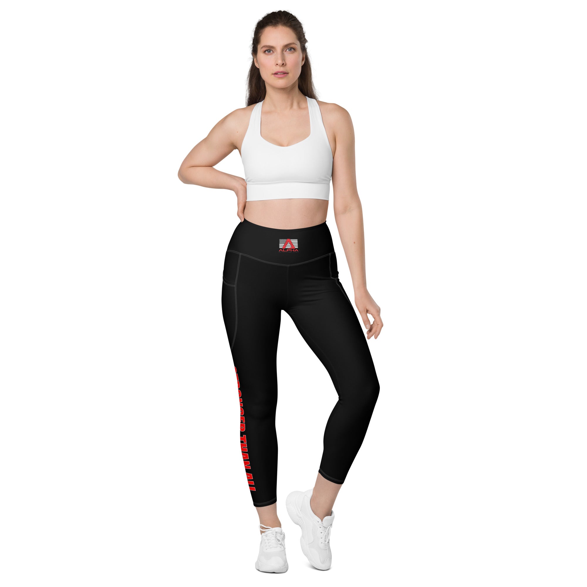 Stronger Than All - Red on Black Leggings with pockets