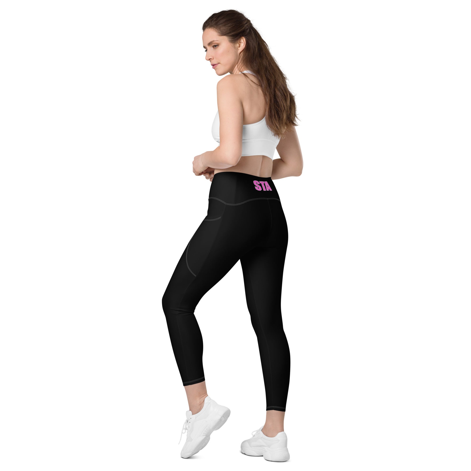 Stronger Than All - Pink on Black Leggings with pockets